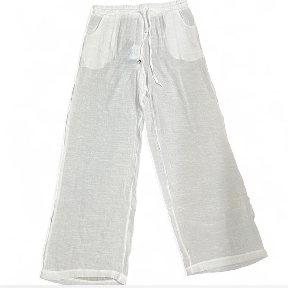 White Linen Wide-Leg Pants size medium - Picture 1 of 5